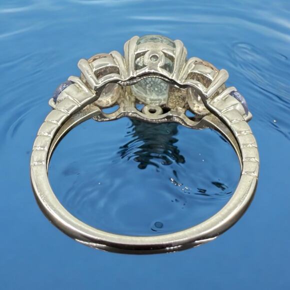 2.25ct Natural Aquamarine Morganite Tanzanite Ring 925 Sterling Silver Size 7.75 - Picture 4 of 6